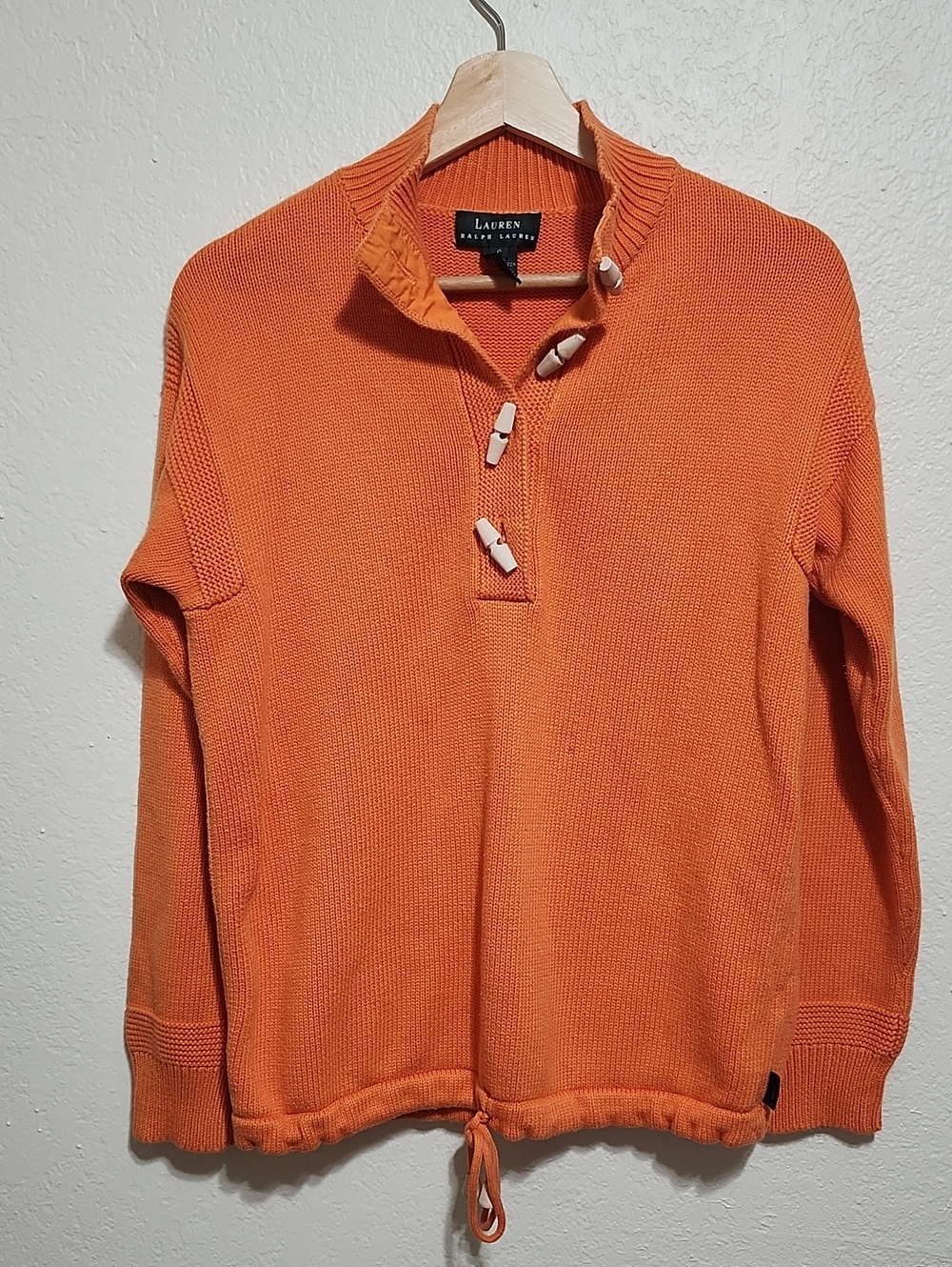 Lauren Ralph Lauren Orange Crewneck Sweater with Toggle Buttons